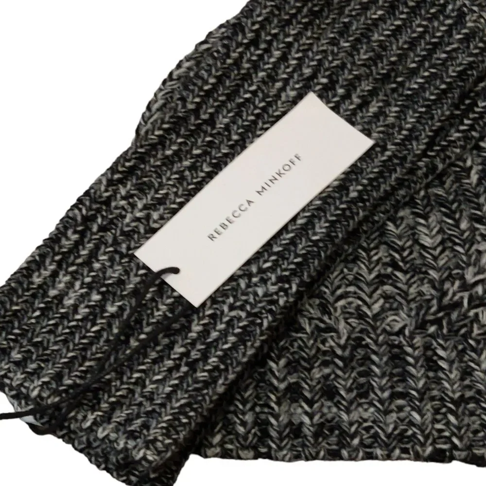 NWT Rebecca Minkoff Knit Hat and Hand Warmers, Black and White with Pom Pom